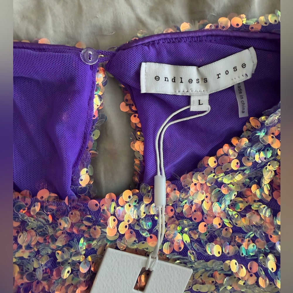 NWT Endless Rose Iridescent Purple Sequin Long Sleeve Top Size L - Picture 6 of 8